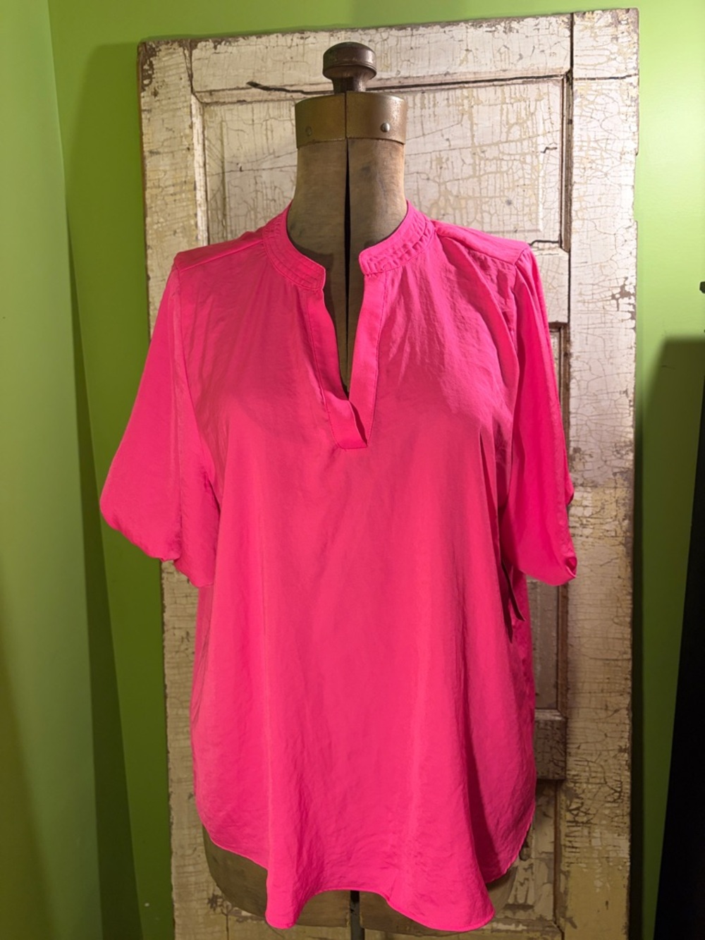 Vince Camuto Vibrant Hot Pink Split-Neck Blouse